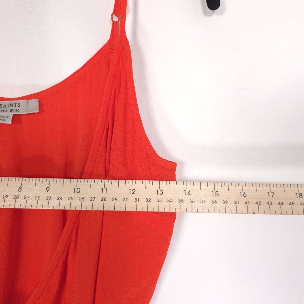 ALLSAINTS Women’s Mini Dress US 8 Eyelet Embroidered Wrap Orange AS305897R - Picture 4 of 10